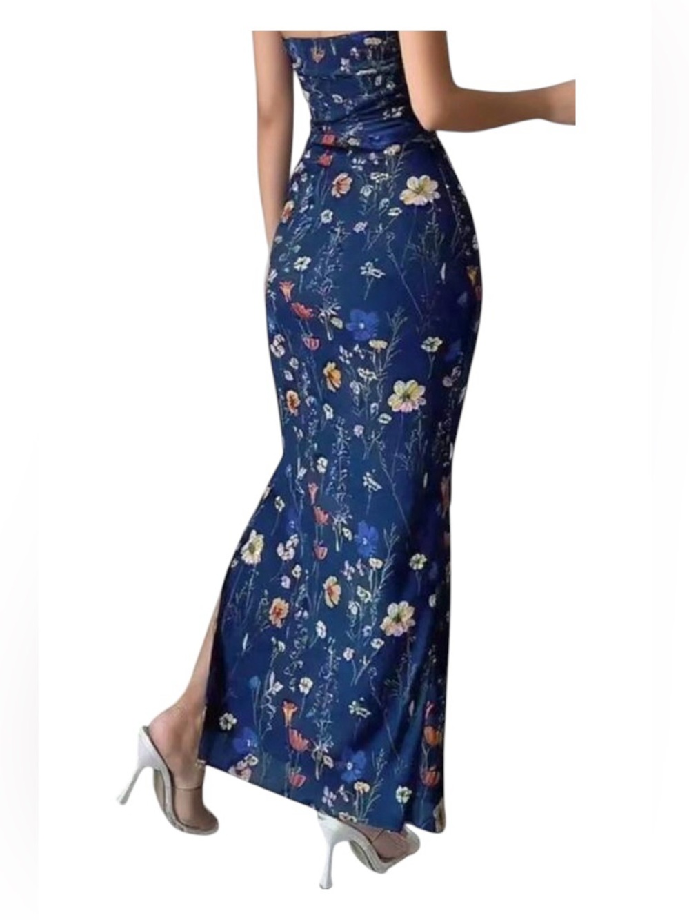 SHEIN Navy Floral Maxi Dress with Multi-Color Blooms